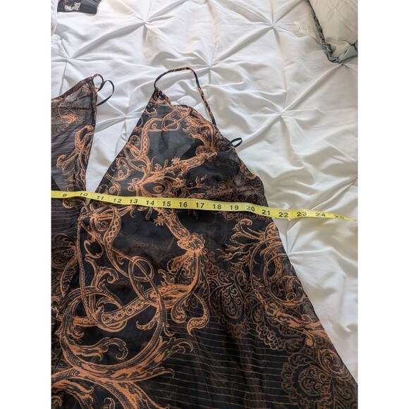 Kendall Kylie Maxi Dress/Swim Cover Womens S Brown Deep V Sheer Handkerchief NEW - Picture 14 of 15